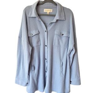 French Laundry Waffle Knit Shacket – Soft Blue Button Jacket, Women’s 2X
